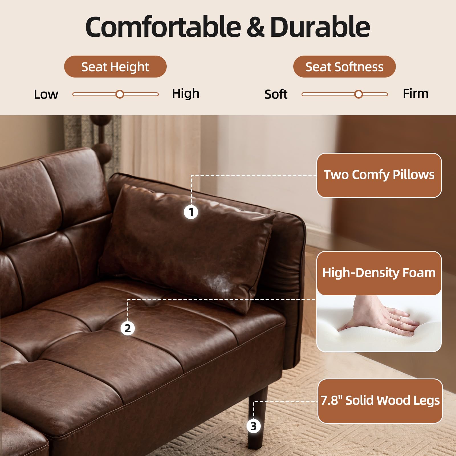 Convertible Futon Sofa Bed with Adjustable Armrests