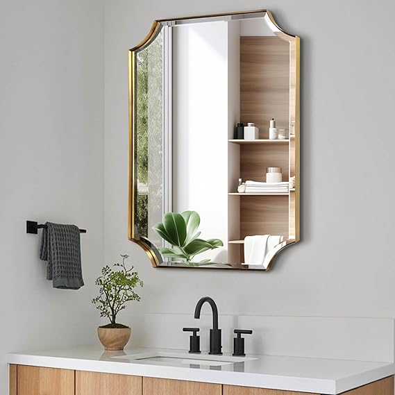 Wavy Bathroom Mirror 36x24 Inch Black Metal Frame
