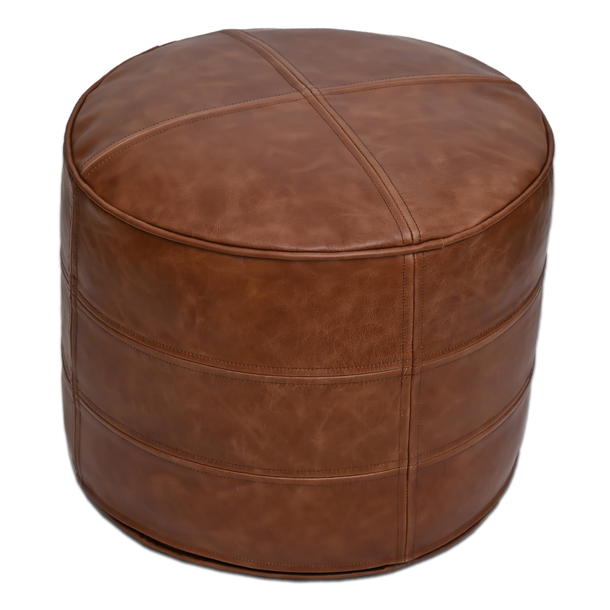 Genuine Leather Pouf Distressed Brown