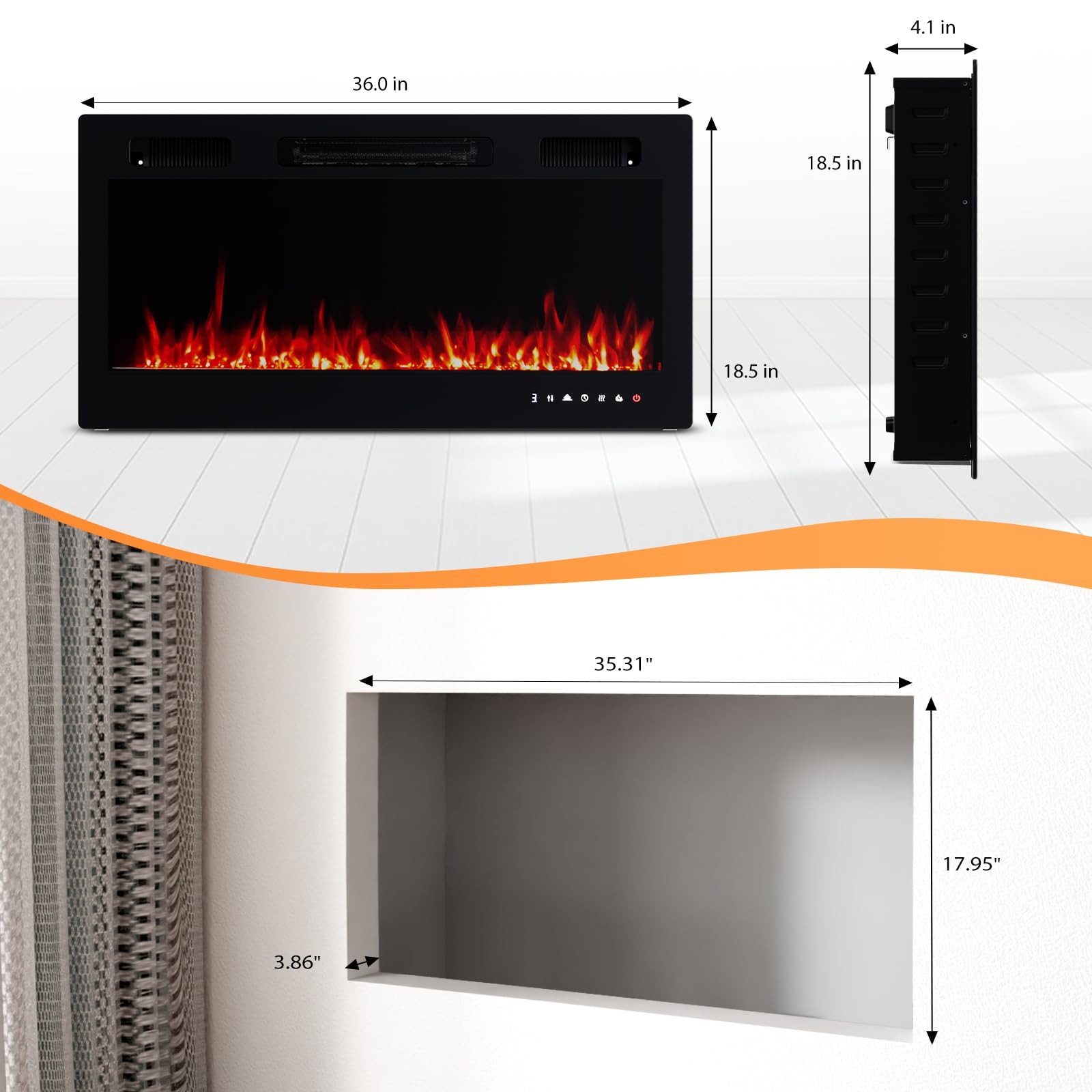 36 Inch Electric Fireplace with Remote Control