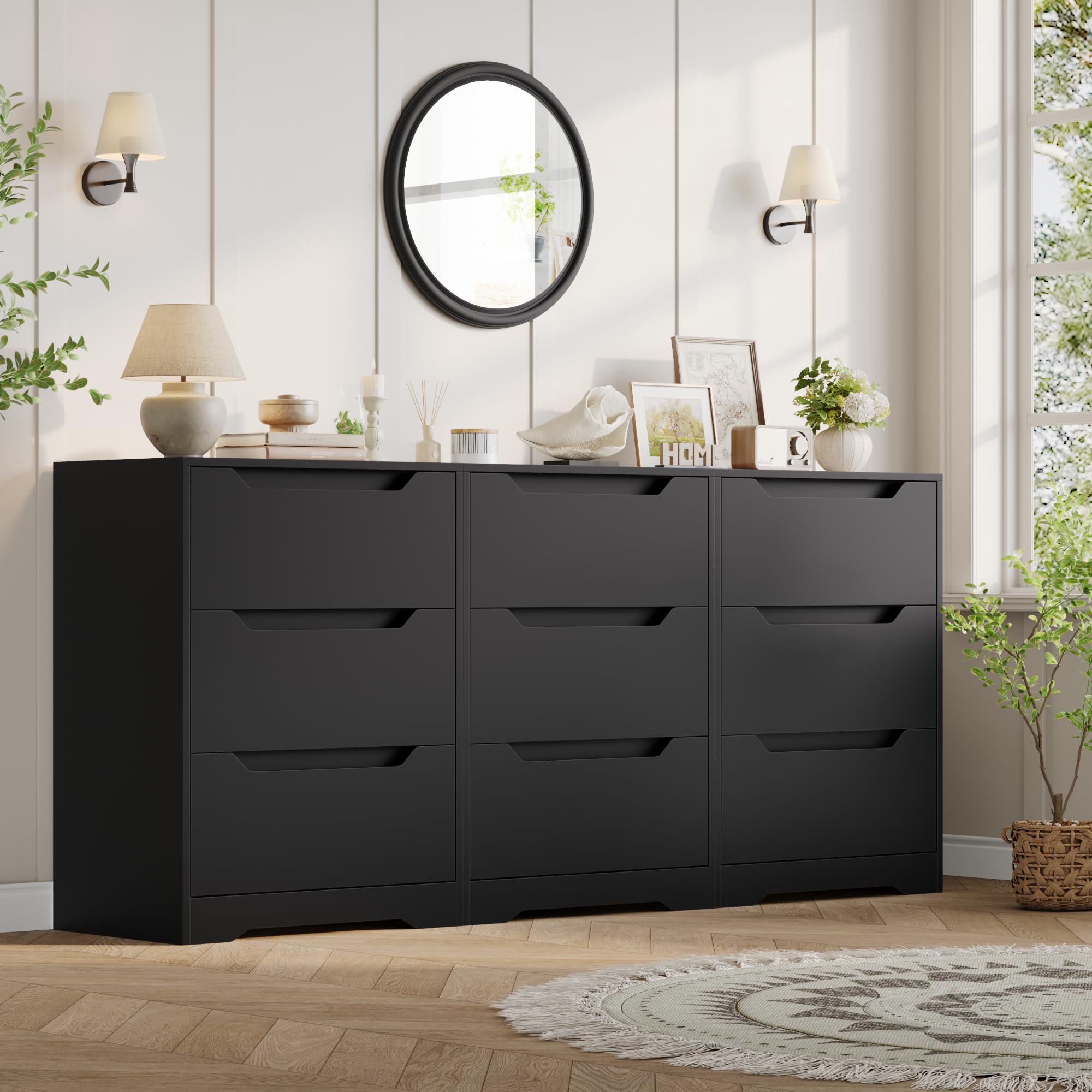Modern 3 Drawer Dresser with Cut-Out Handles