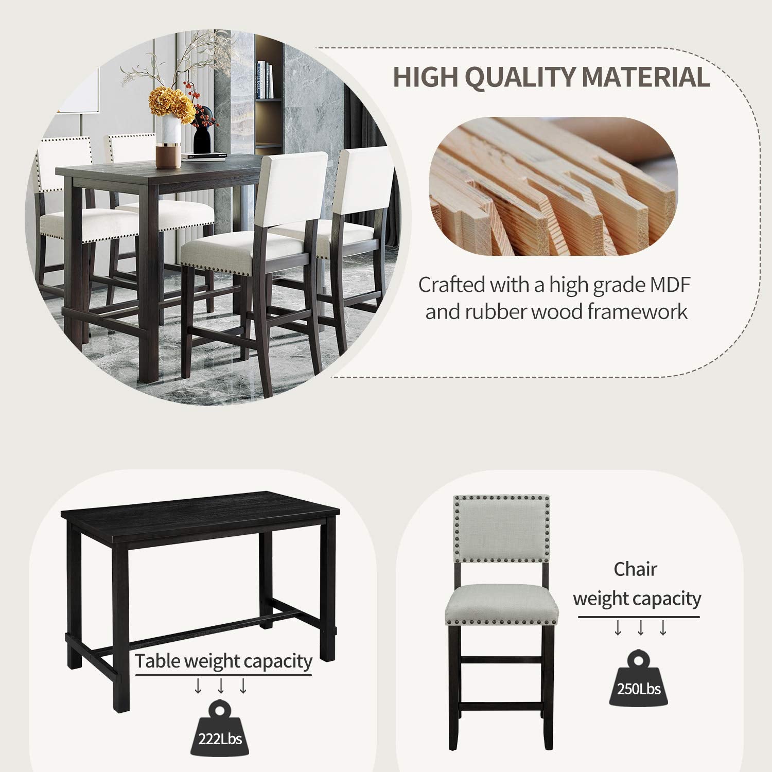 5 Piece Counter Height Dining Table Set