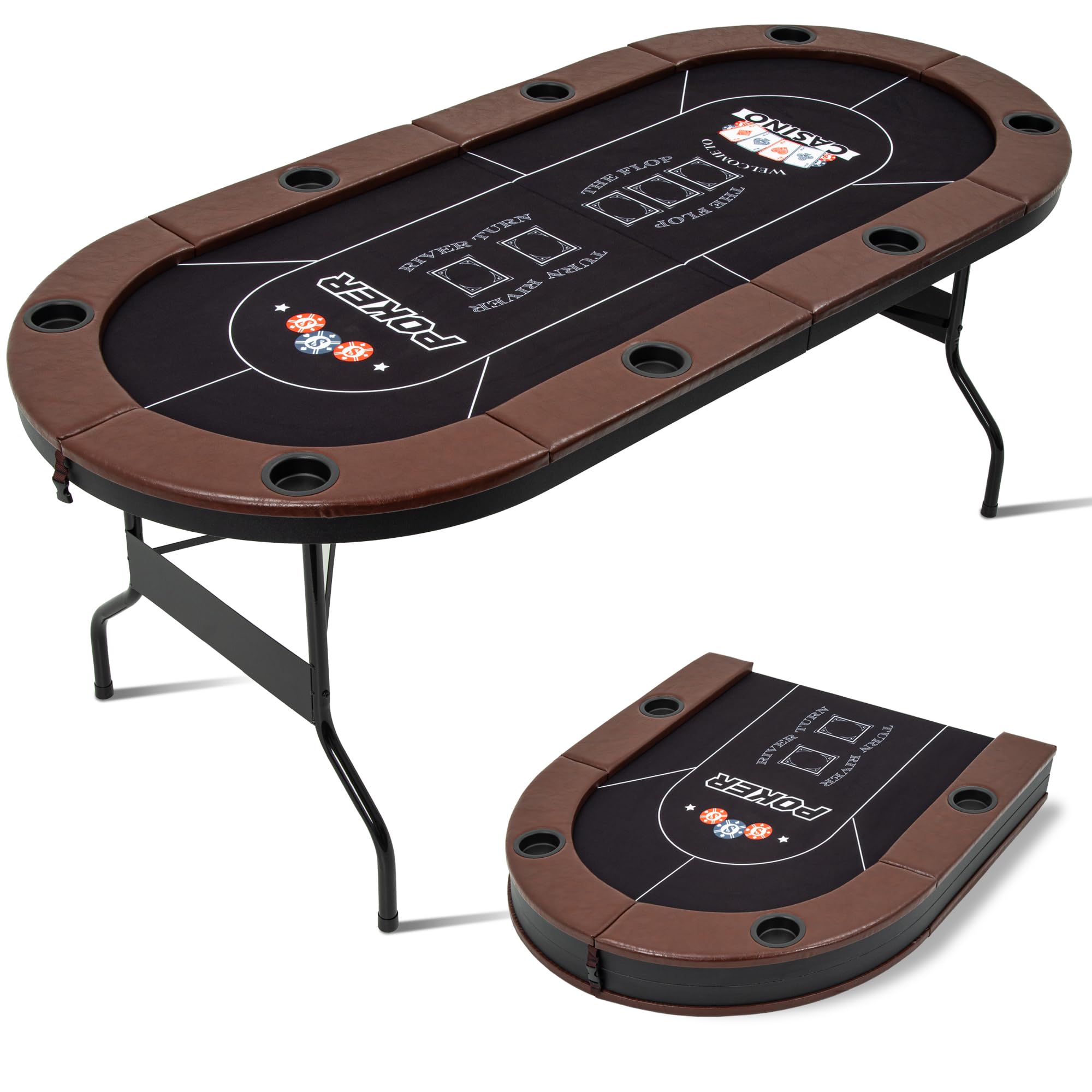 8 Player Folding Poker Table with Cup Holders