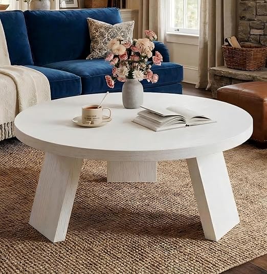 Round Coffee Table with Inclined Legs - Black