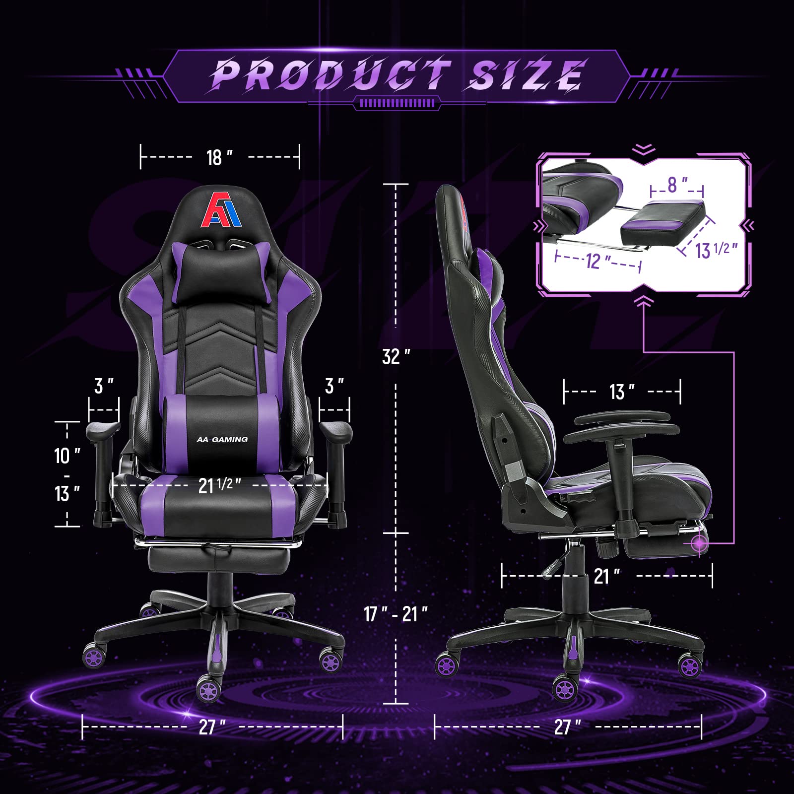 High Back Ergonomic Gaming Chair with Footrest