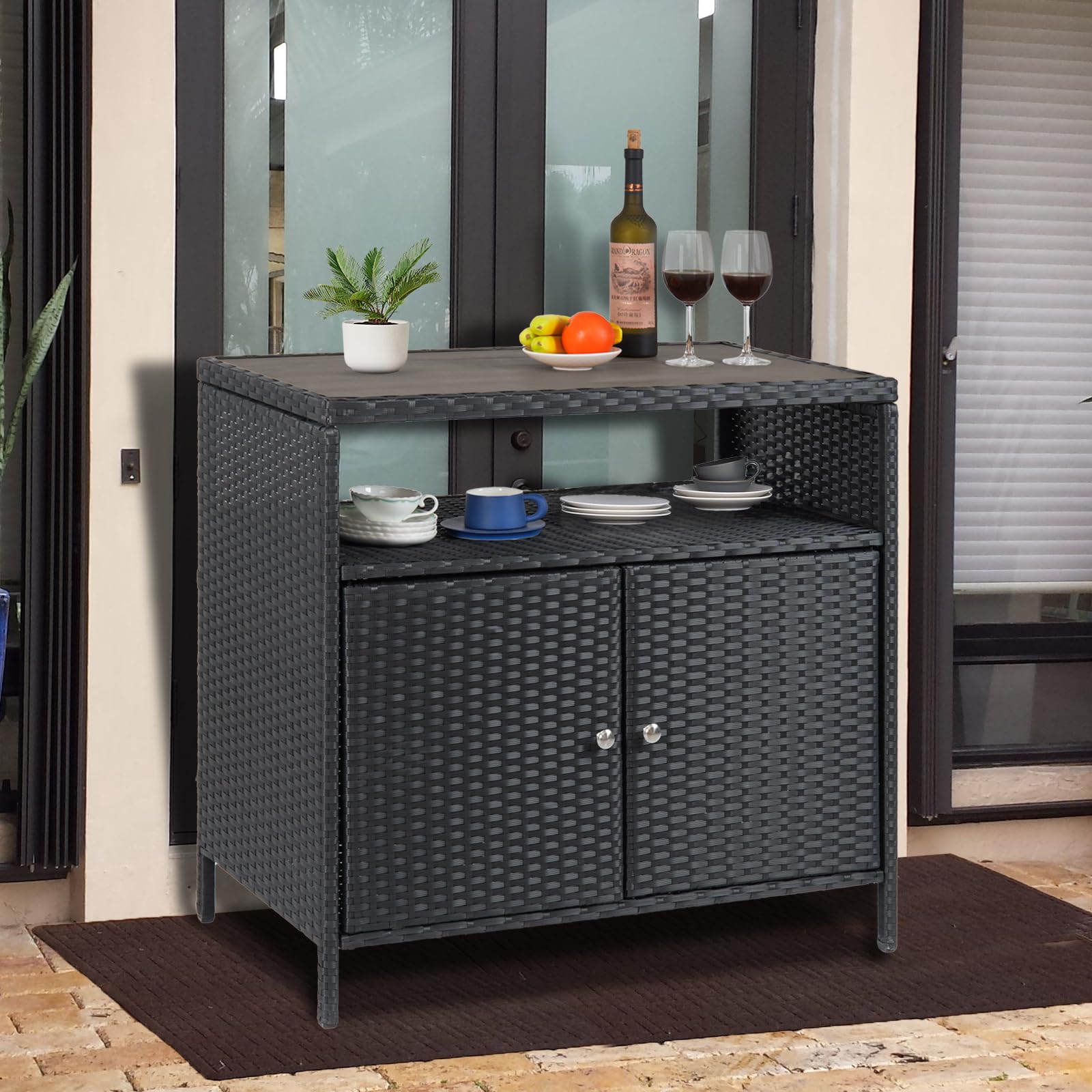 Outdoor Wicker Storage Cabinet with Shelf