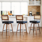 Swivel Counter Height Bar Stools Set of 3 with Rattan Back