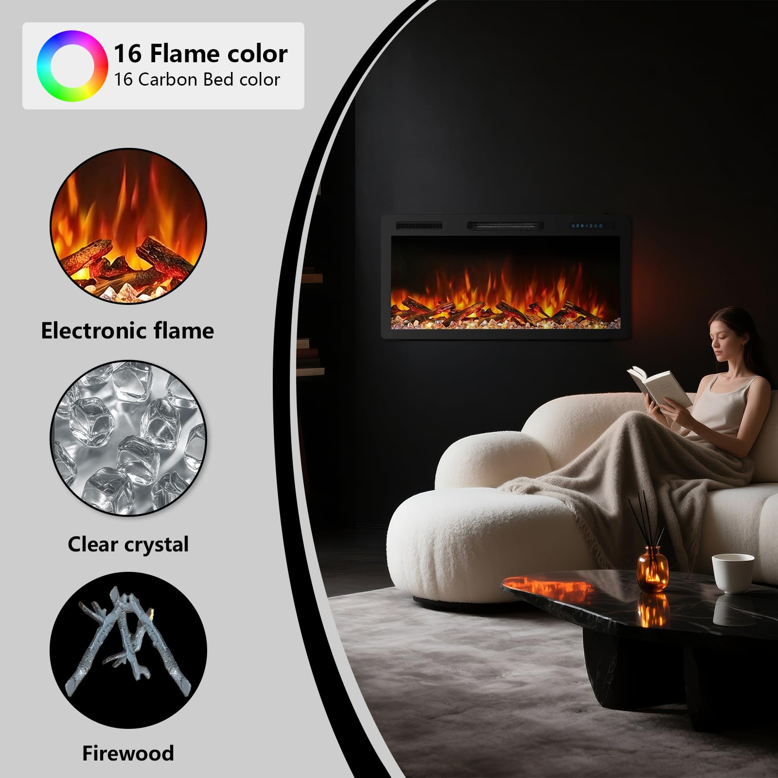 36" Electric Fireplace Insert with Remote Control