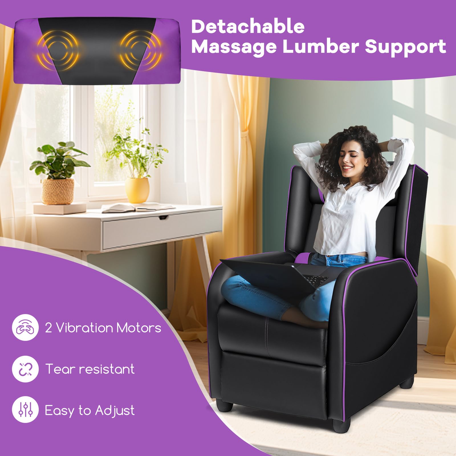 Adjustable Gaming Recliner with Massage