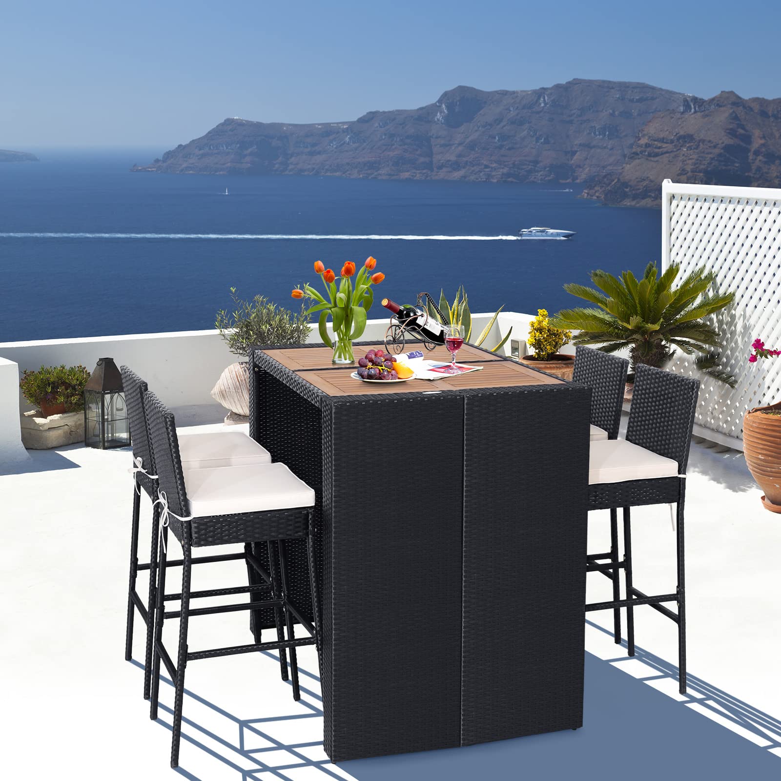 5-Piece Outdoor Bar Set with Acacia Wood Table