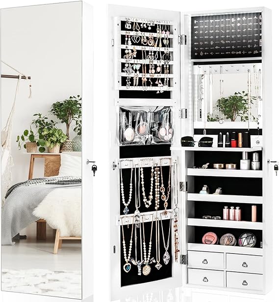 LED Strip Jewelry Armoire with Full Length Mirror