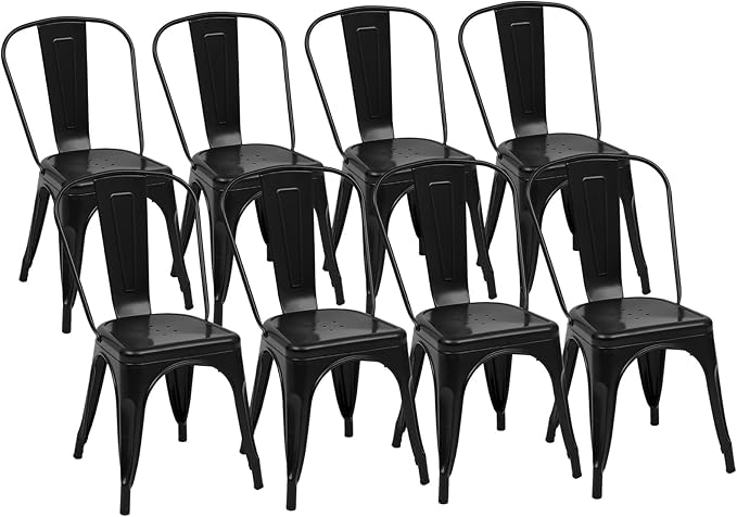 Metal Dining Chairs Set of 8 - Stackable Restaurant Chairs