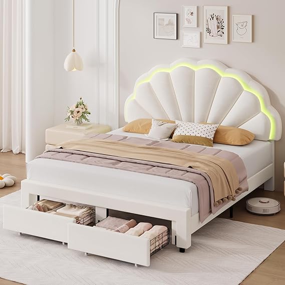 Queen LED Platform Bed with Storage