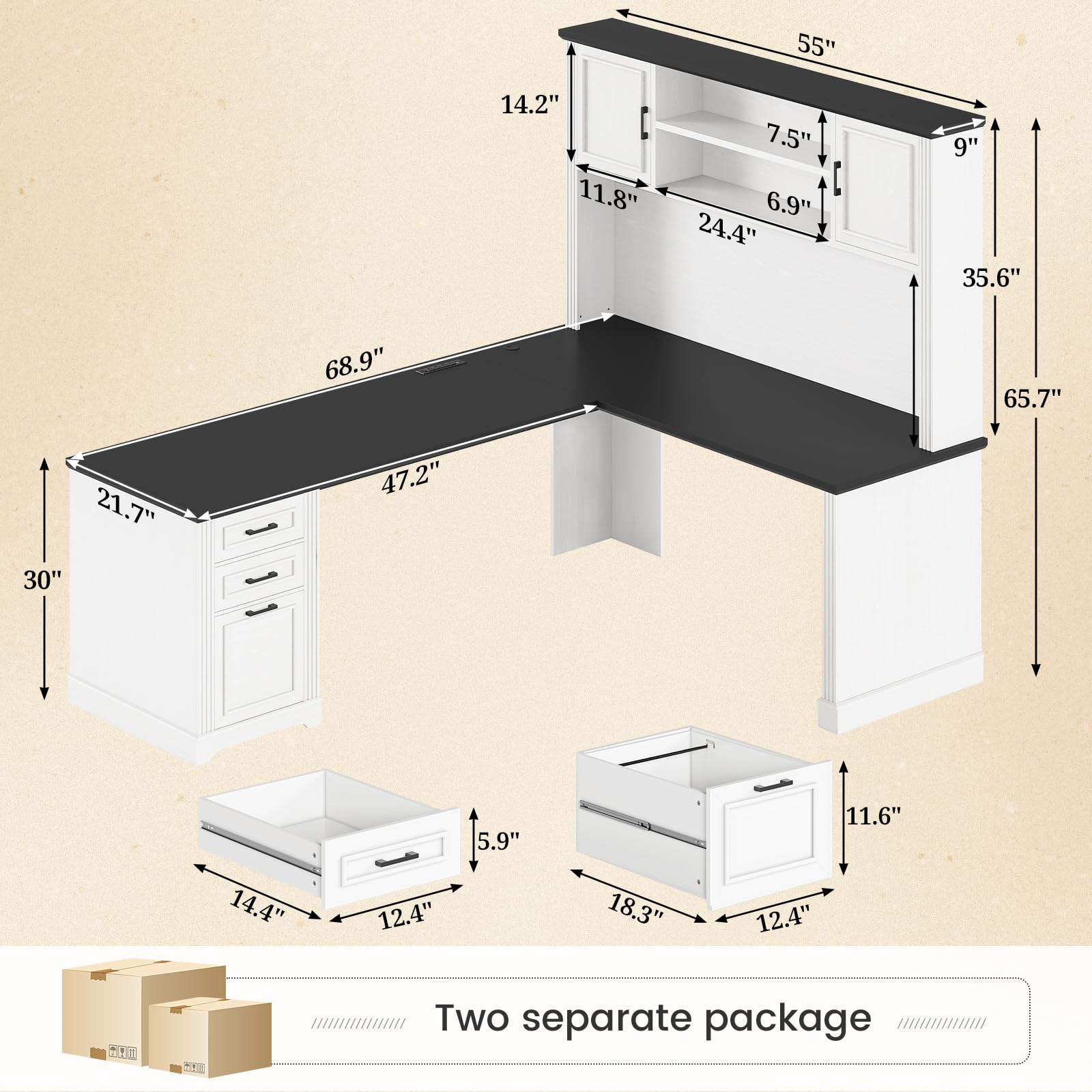 L-Shaped Desk with Hutch and Storage Shelves