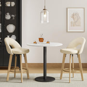 Swivel Counter Height Bar Stools Set of 2 - Beige Faux Leather with Bentwood Legs