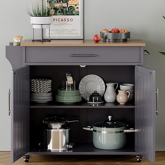 Rolling Kitchen Island with Storage and Wheels
