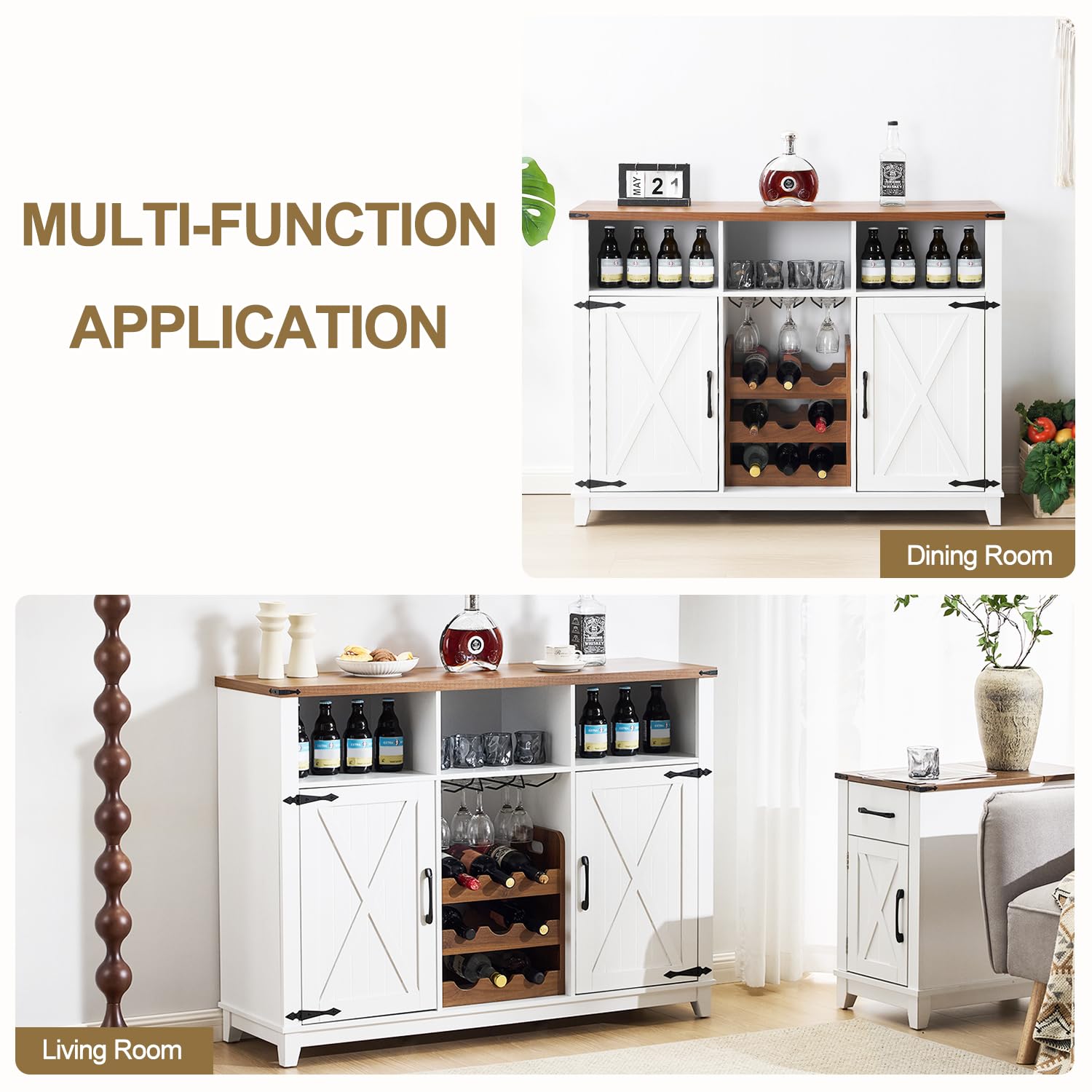 Farmhouse Wine Bar Cabinet with Detachable Wine Rack