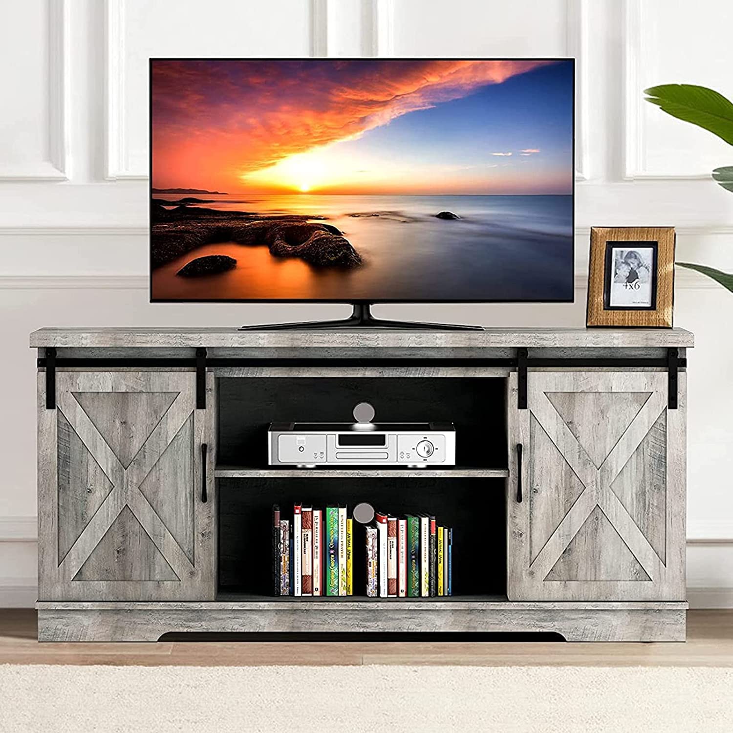 65 Inch Farmhouse TV Stand with Storage and Barn Doors