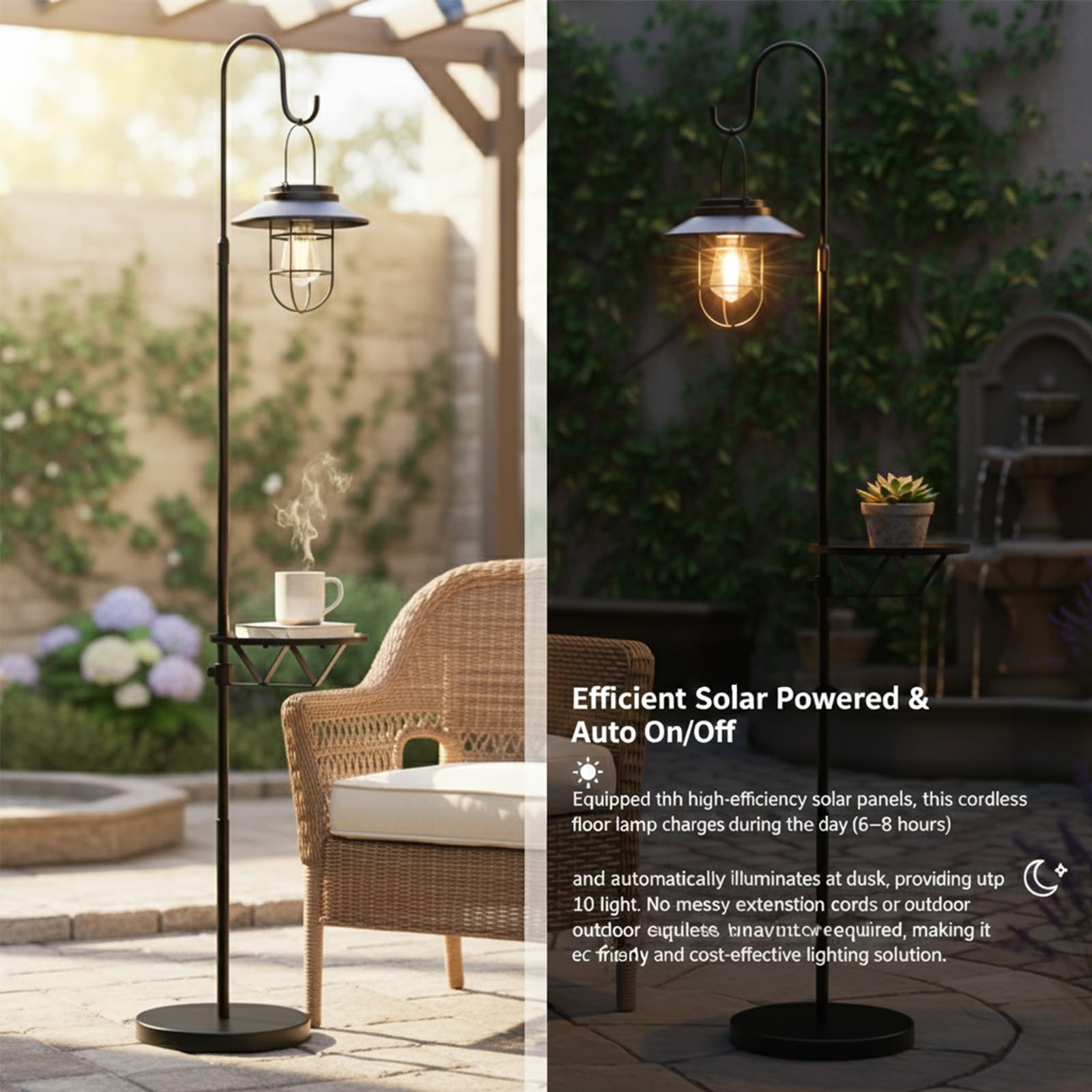 Solar Floor Lamp with Table for Outdoor Patio