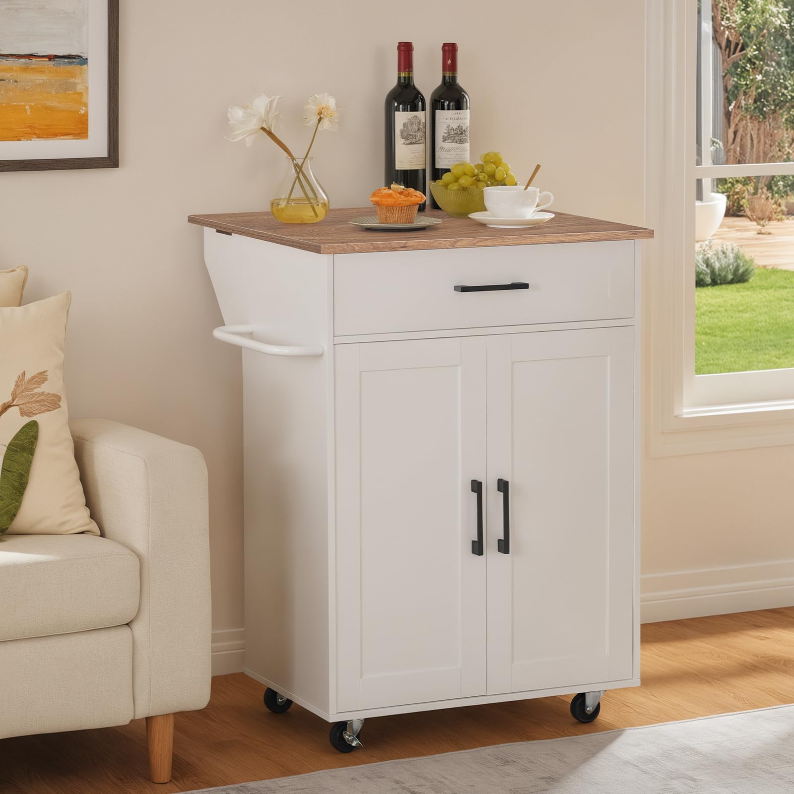 Kitchen Island Cart on Wheels with Drop Leaf and Storage