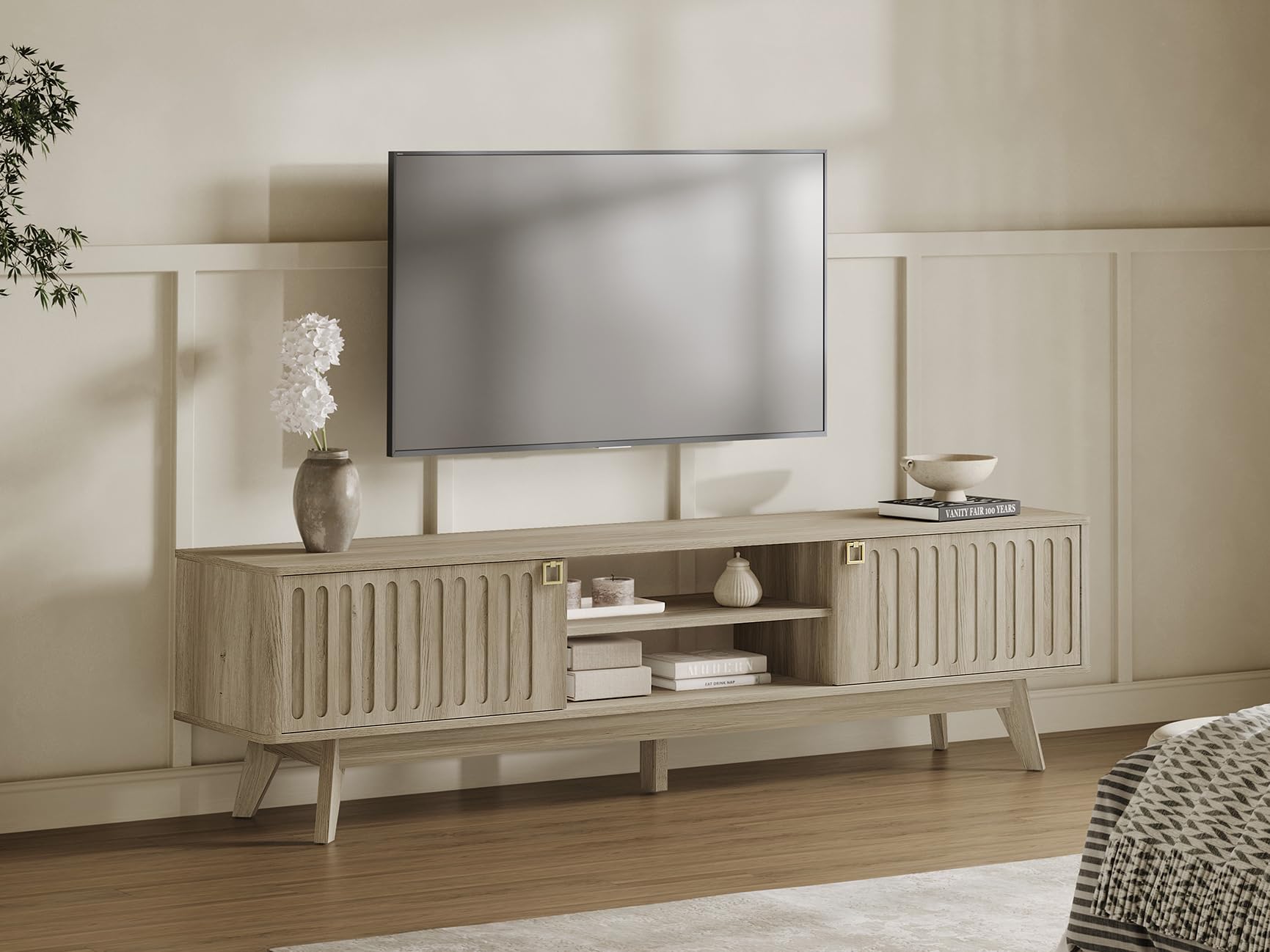 Modern TV Stand for 65-80 Inch TV with Storage Cabinets