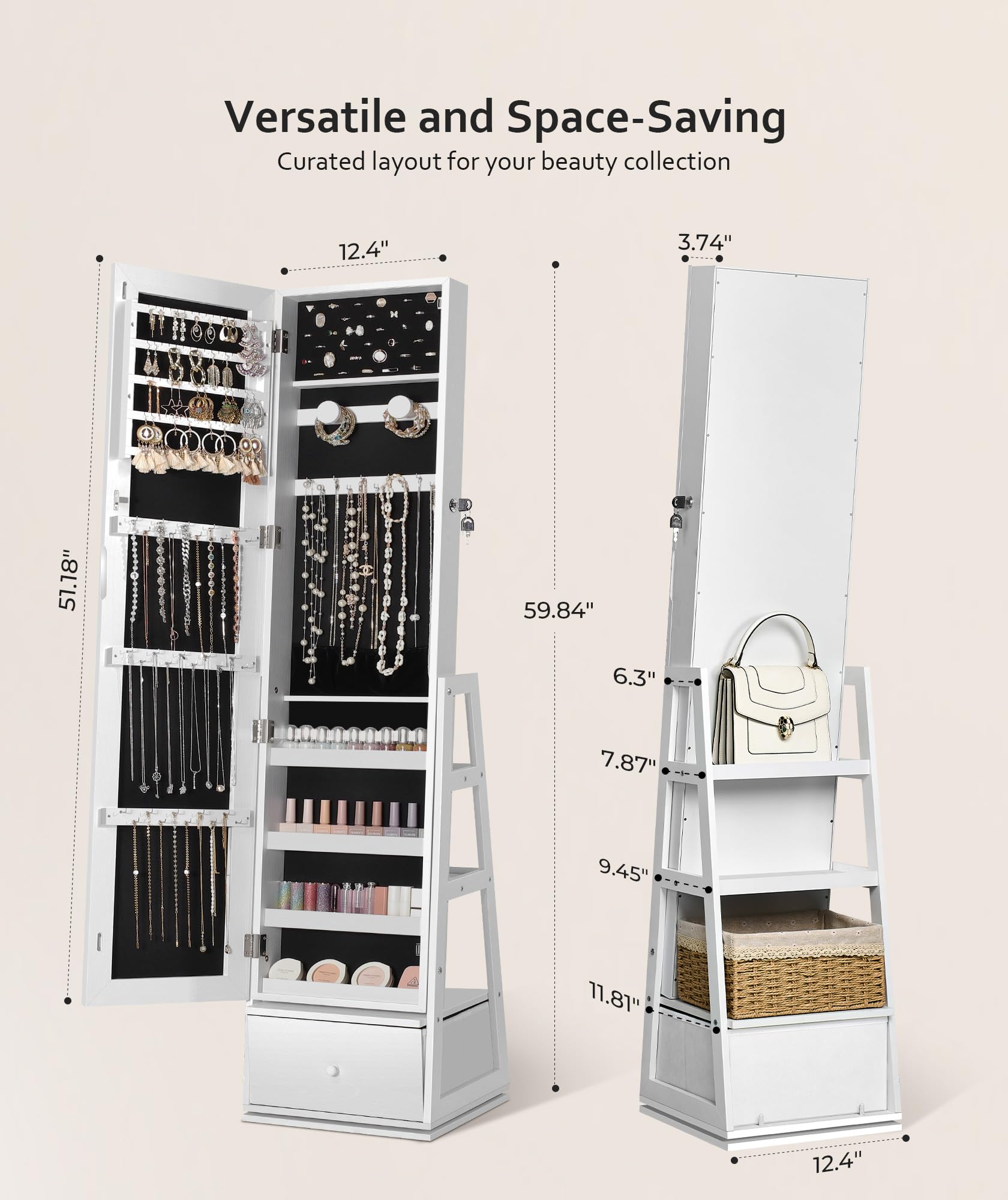 360° Swivel Jewelry Cabinet with Full Length Mirror
