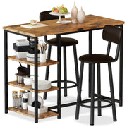 3-Piece Bar Table Set with Storage Shelves