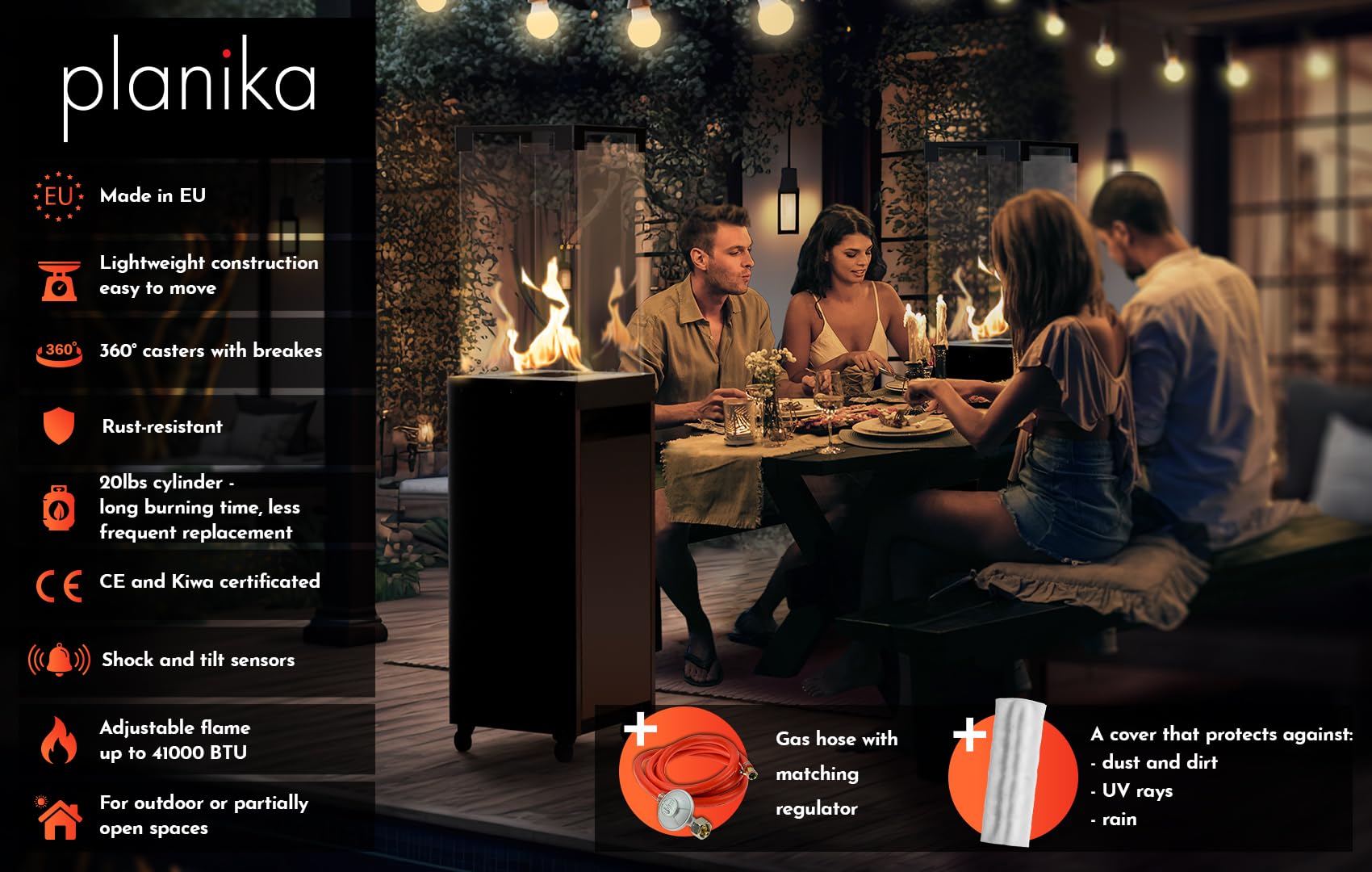 Faro 41,000 BTU Propane Patio Heater 59" Glass Tower