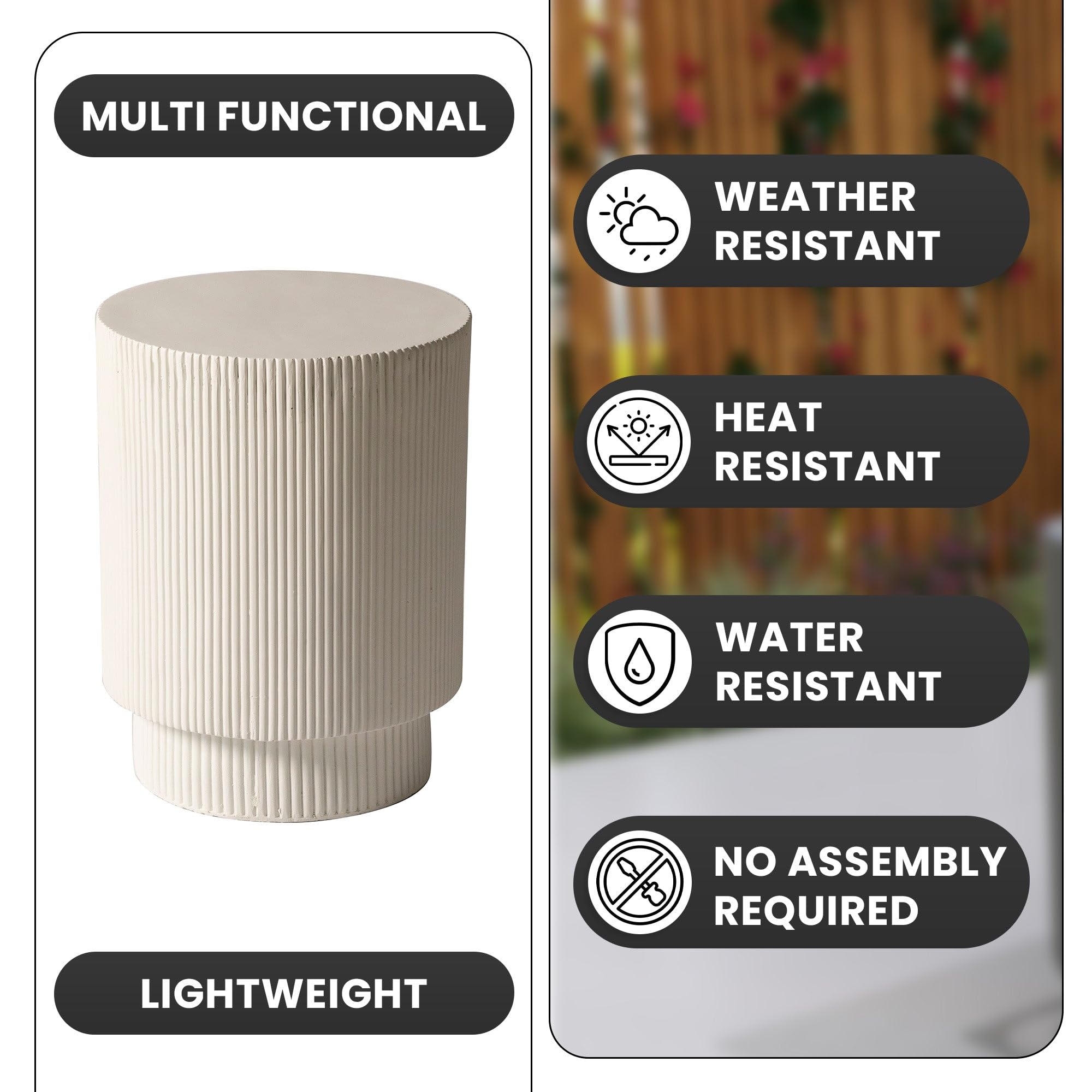 Modern Round Fiberstone Side Table - Weather-Resistant Outdoor Accent End Table