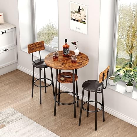 5-Piece Bar Table Set with Upholstered Stools