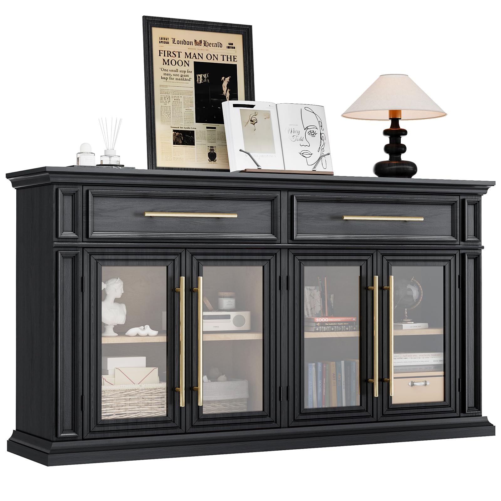 63" Sideboard Buffet Cabinet with Glass Doors