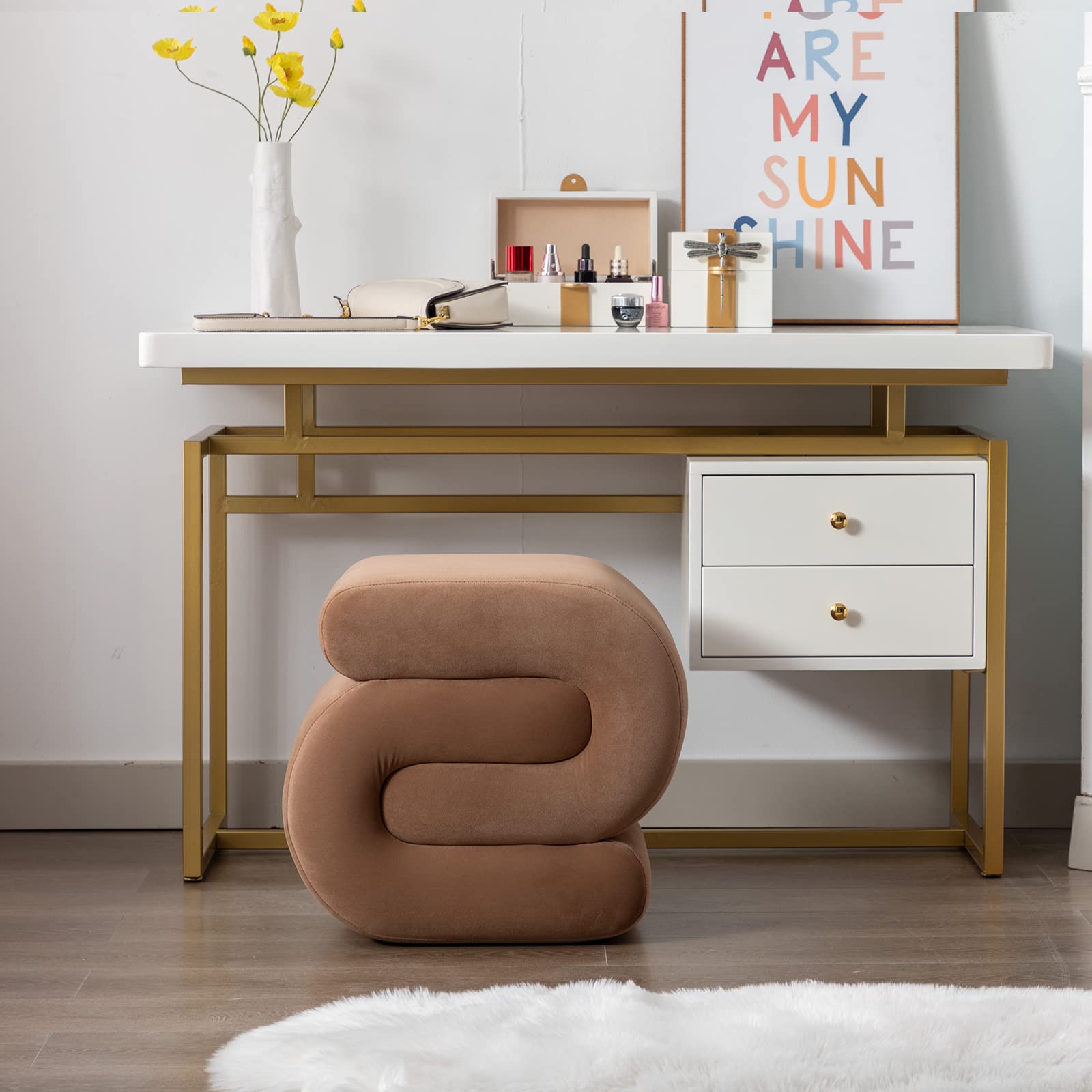 Velvet Vanity Stool S-Shaped Ottoman Footrest