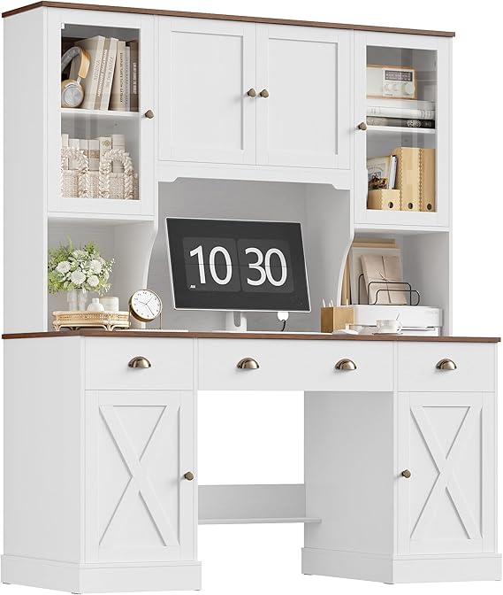 75" Executive Desk with Hutch and Storage Cabinet