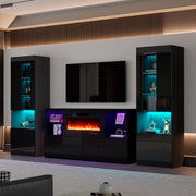 3 Piece Modern High Gloss Fireplace TV Stand & Bookcase Set