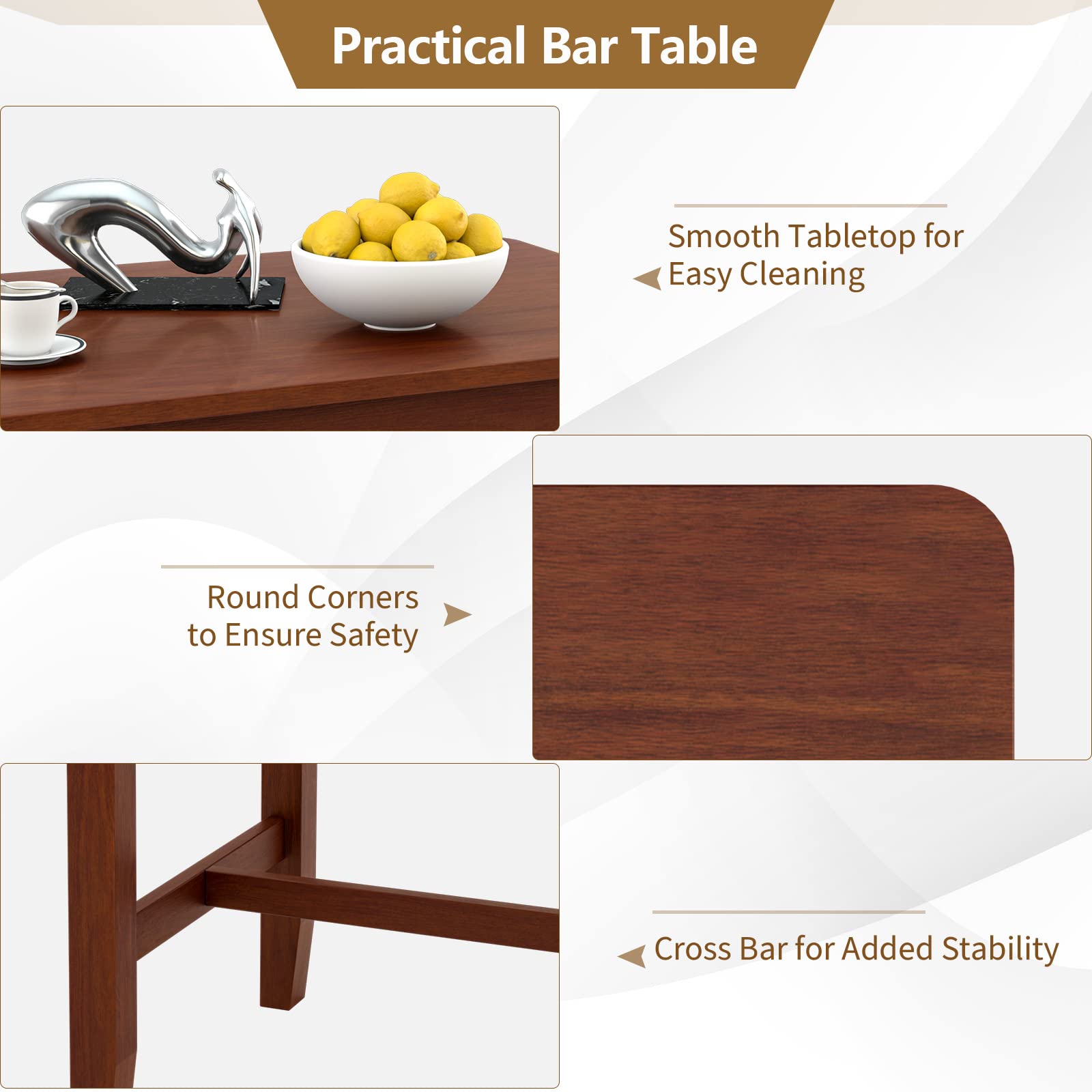 Counter Height Bar Table with 3-Tier Storage Shelves