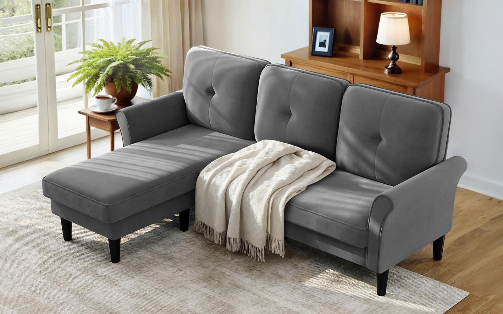 83" Velvet Sectional Couch with Moveable Ottoman