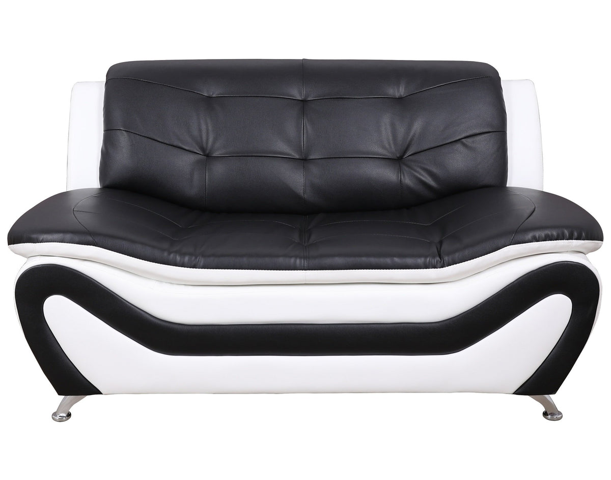 3-Piece Modern Sofa Set with Tufted Back - Black and White Faux Leather