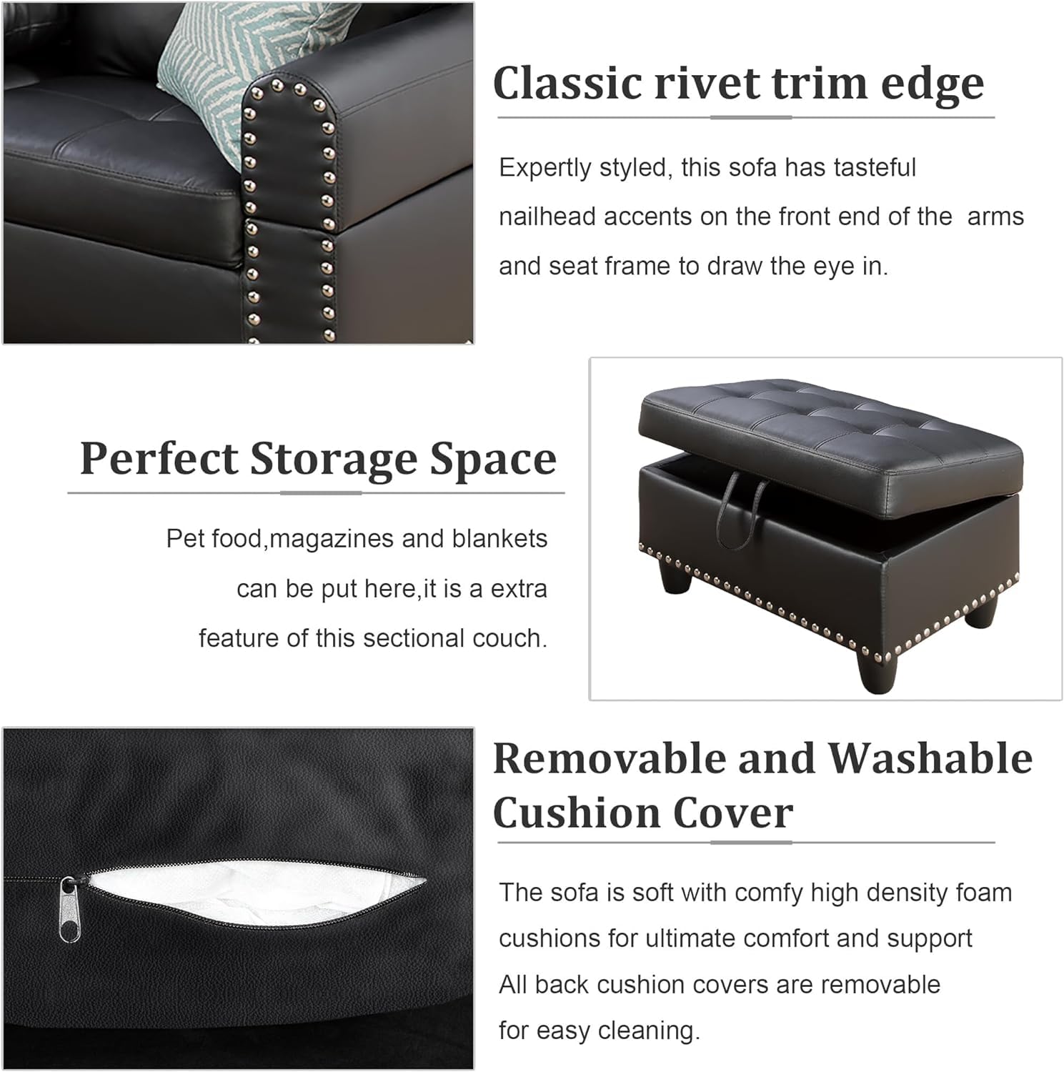 L-Shaped Sectional Sofa with Storage Ottoman