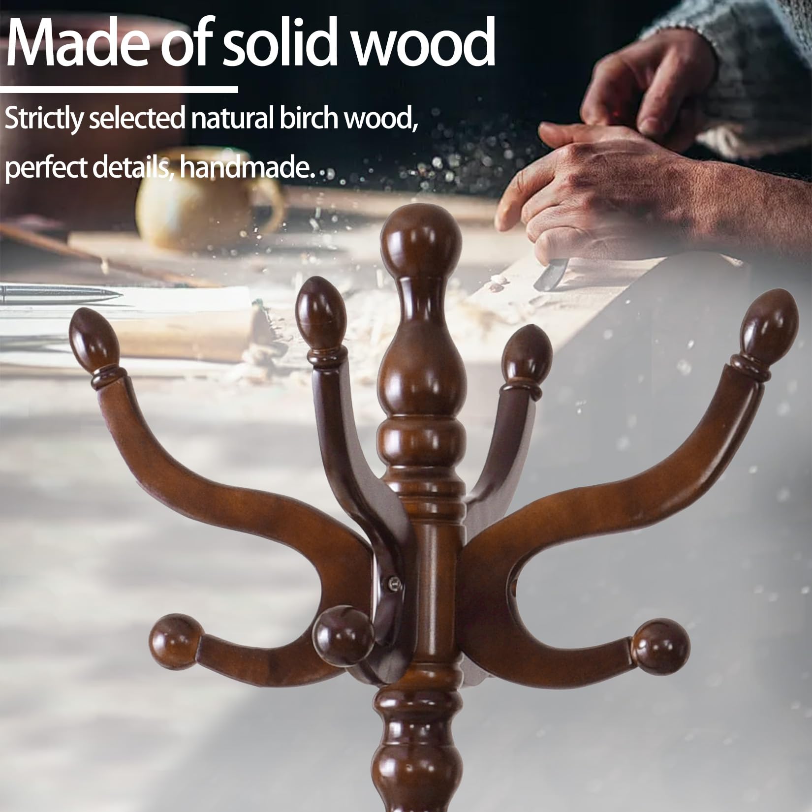 Wood Coat Rack Freestanding with 11 Hooks