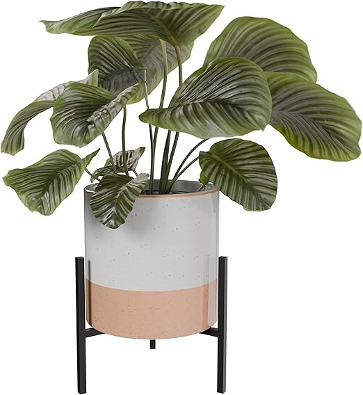 Mid-Century Modern Ceramic Planter with Stand - Large 16 Inch