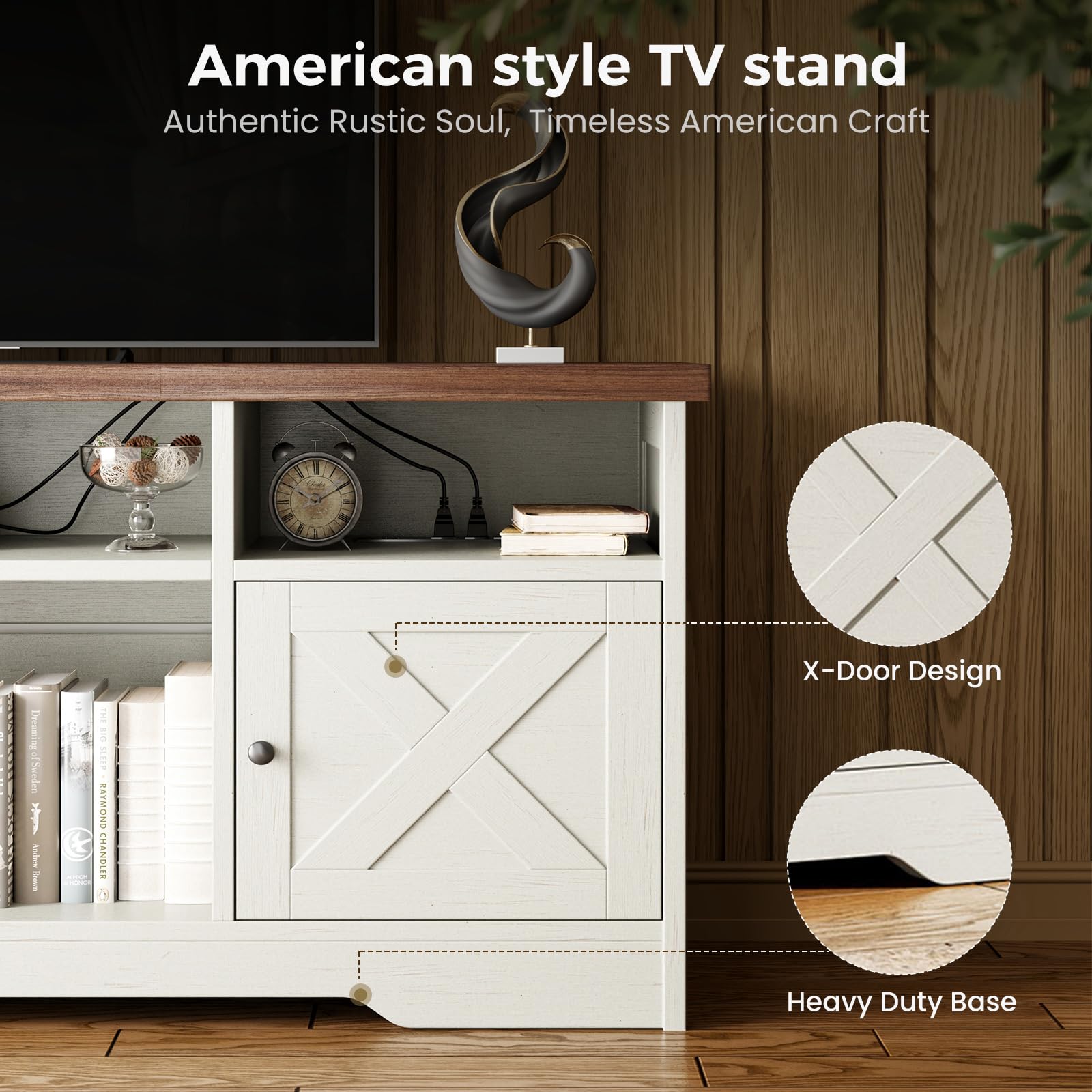 TV Stand for 65 Inch TV with Power Outlet and LED Light