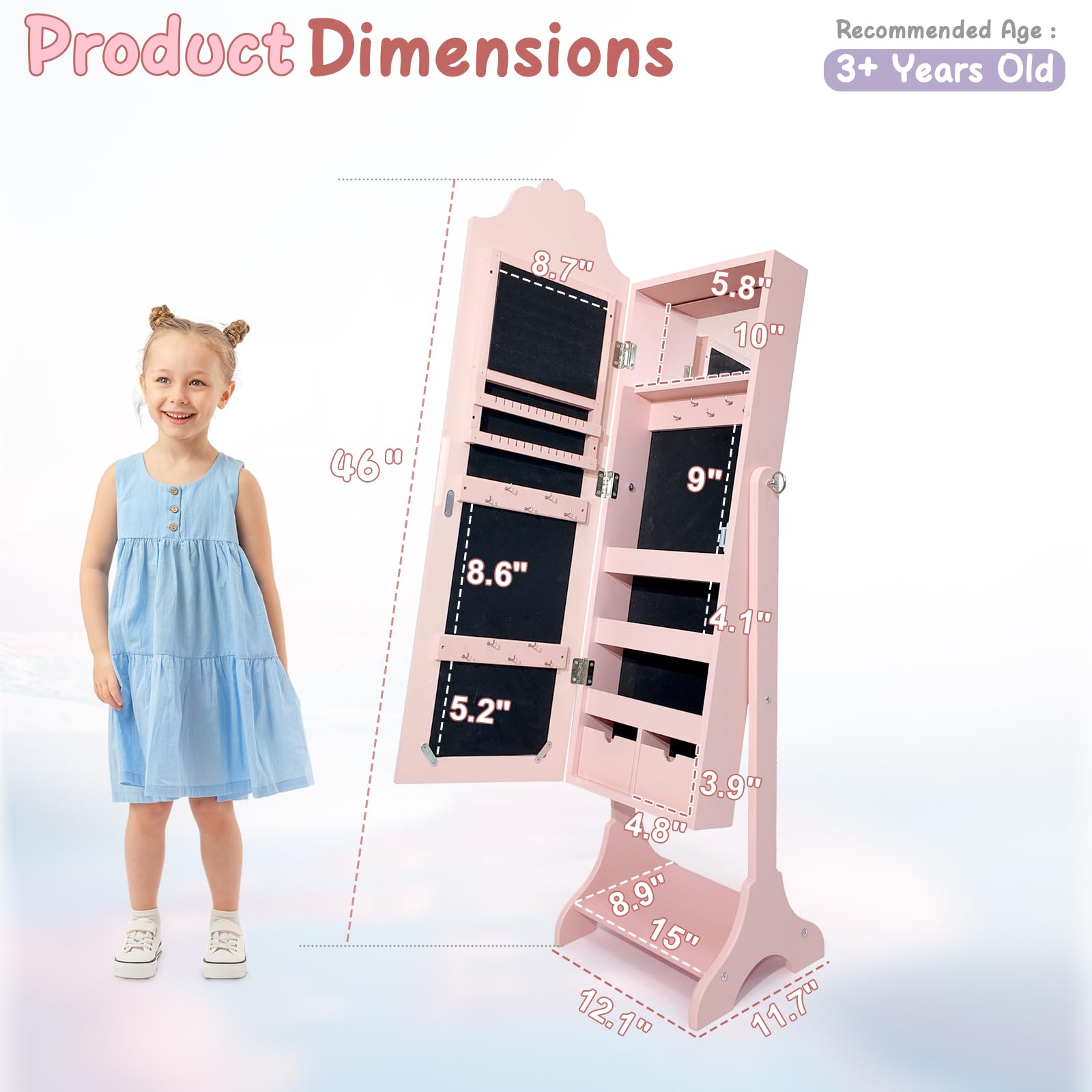 Kids Jewelry Cabinet with Full-Screen Mirror