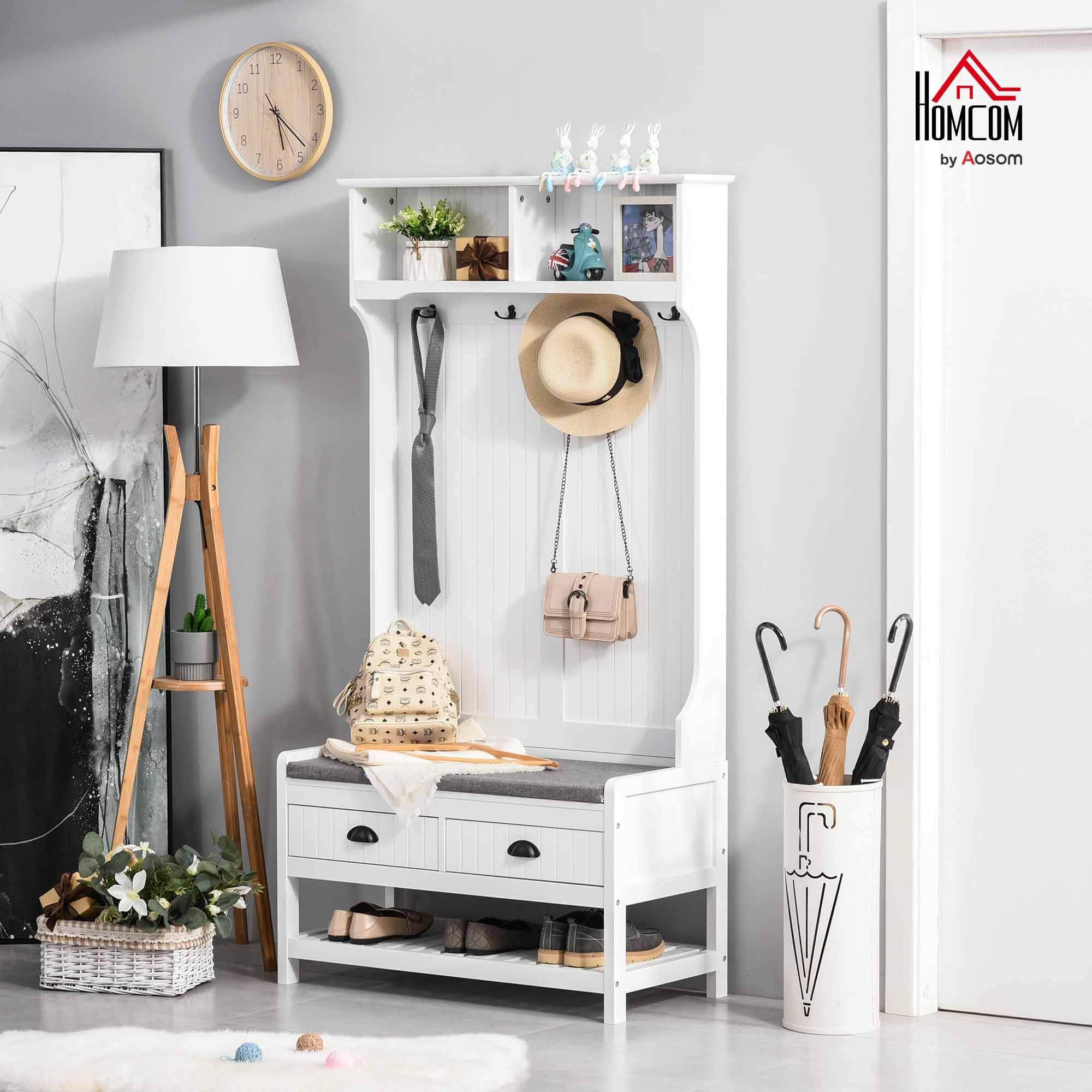 3-in-1 Hall Tree Entryway Bench with Coat Rack and Storage