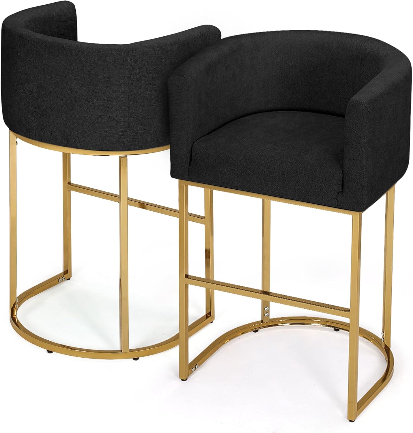 Upholstered Bar Stool Set of 2 with Gold Metal Stand