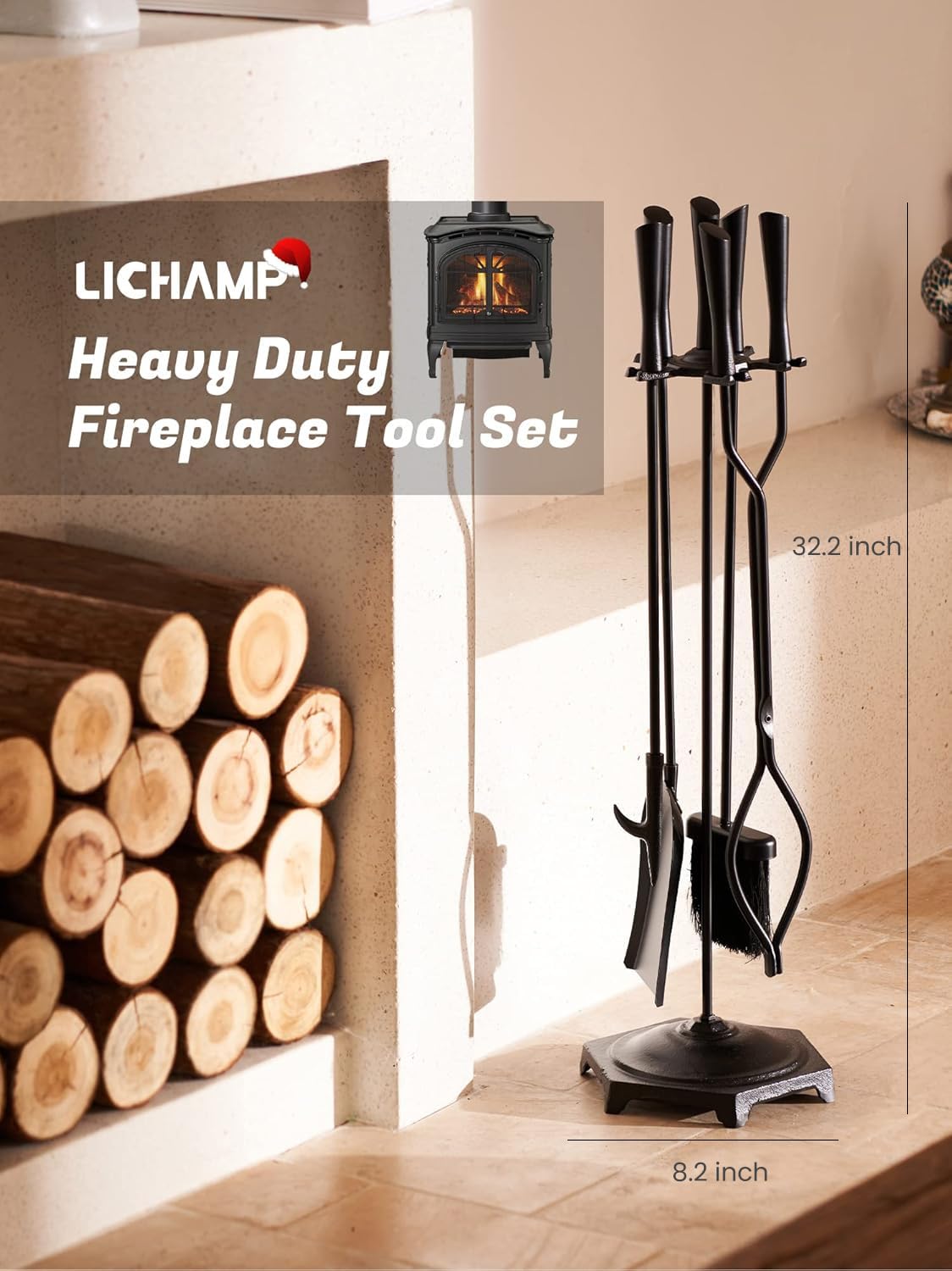 5-Piece Fireplace Tool Set with Stand
