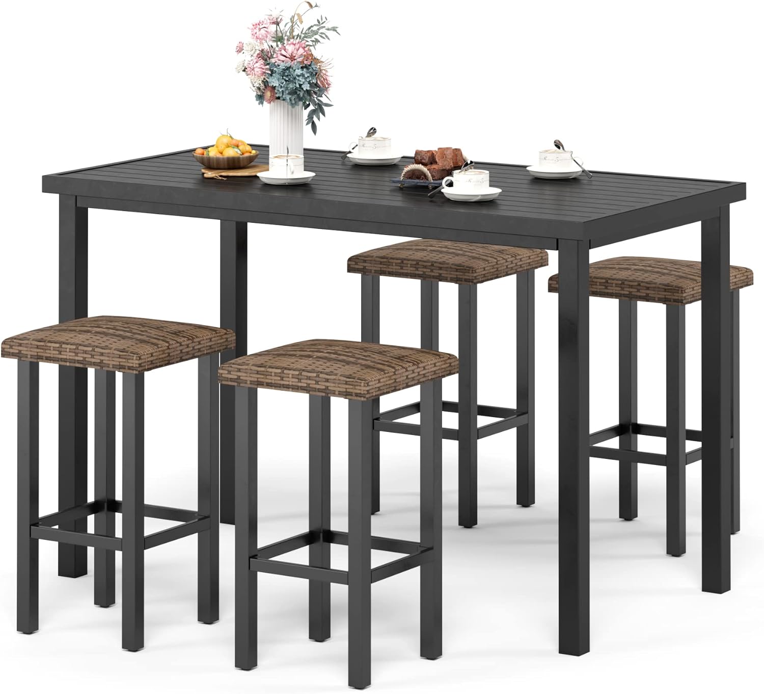 Outdoor Patio Bar Stools Set of 4 Counter Height Backless Rattan Wicker