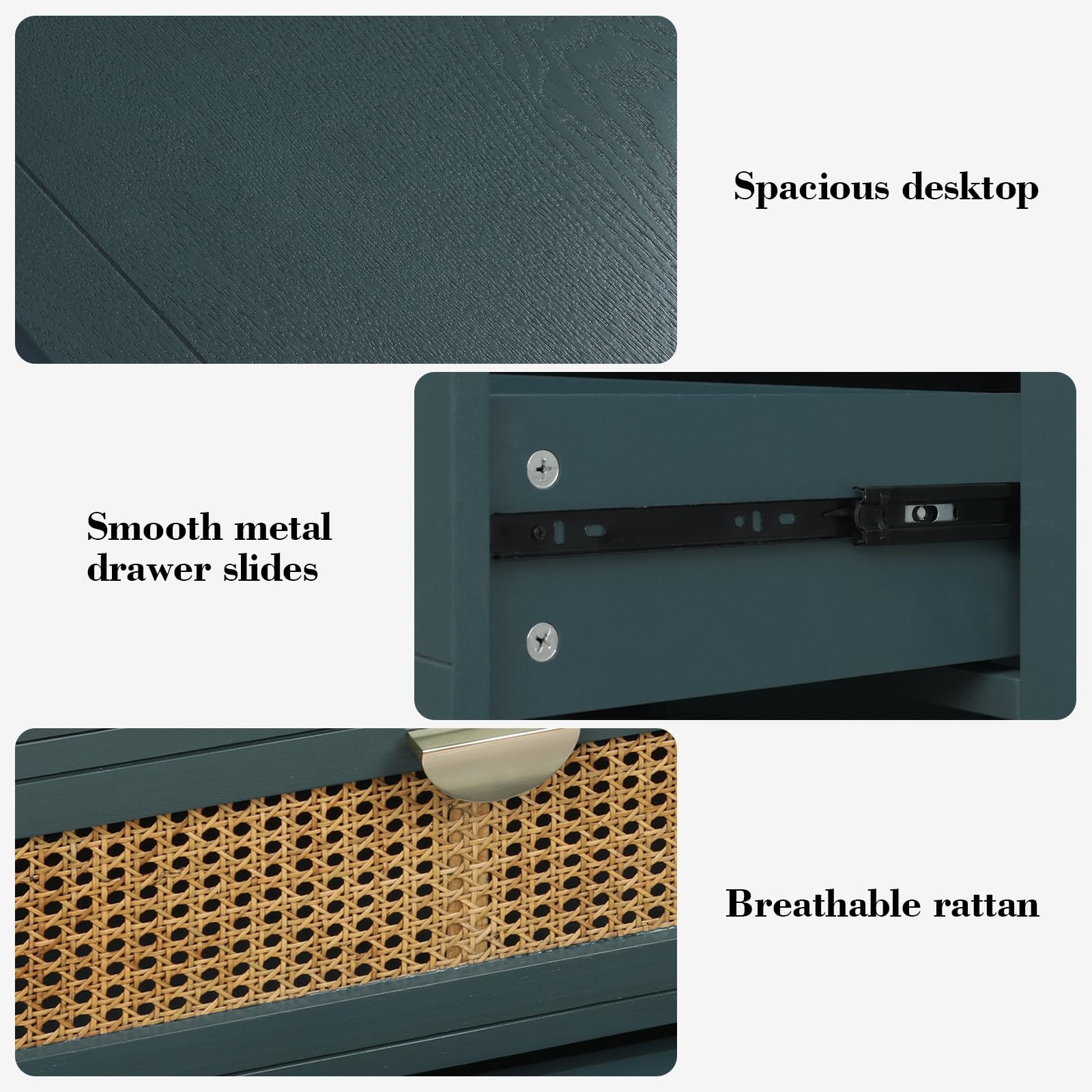 Rattan 3 Drawer Dresser - Modern Wood Chest with Storage