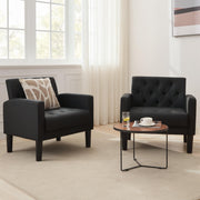 Leather Accent Chairs Set of 2 - Tufted Mid Century Modern