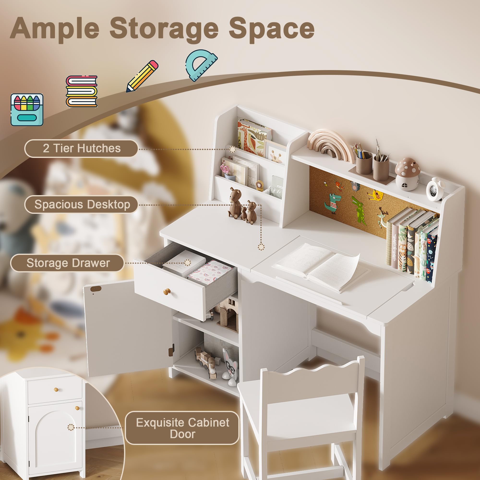 Kids Study Desk and Chair Set with Tiltable Desktop