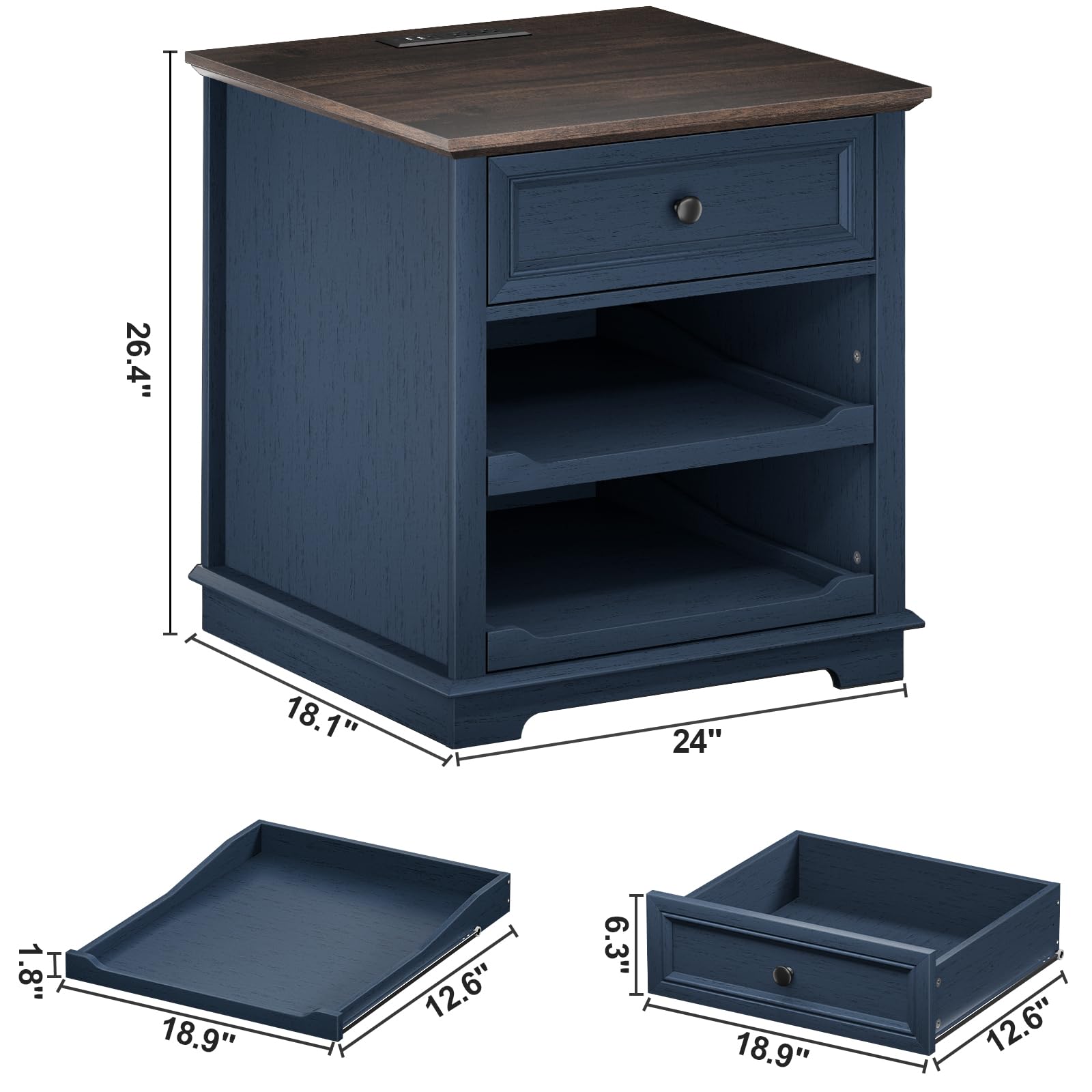 3-Drawer Lateral File Cabinet with Charging Station